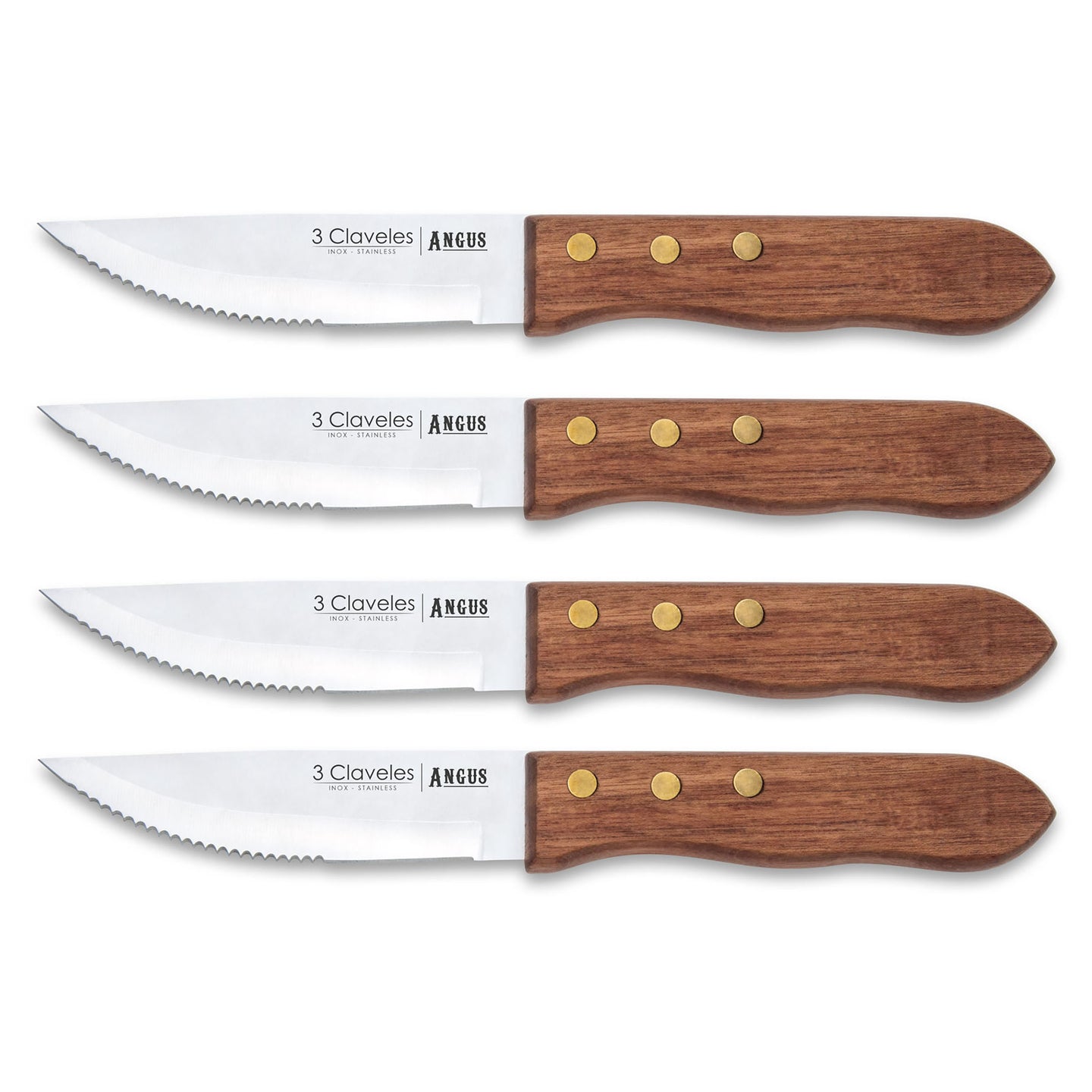 SET 4PC CUCHILLOS CHULETEROS 12CM ACERO INOX 3CLAVELES